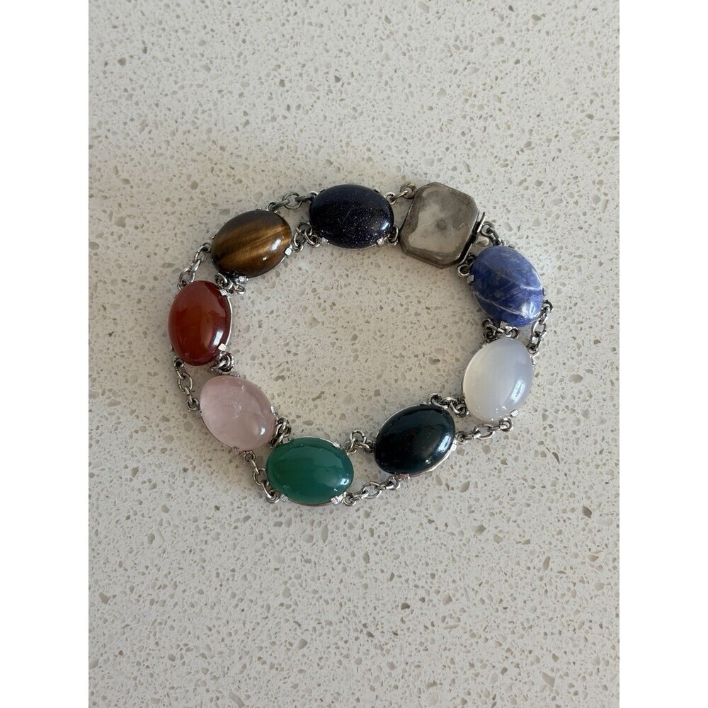 VINTAGE 925 STERLING SILVER MULTI GEMSTONE BRACELET 7''